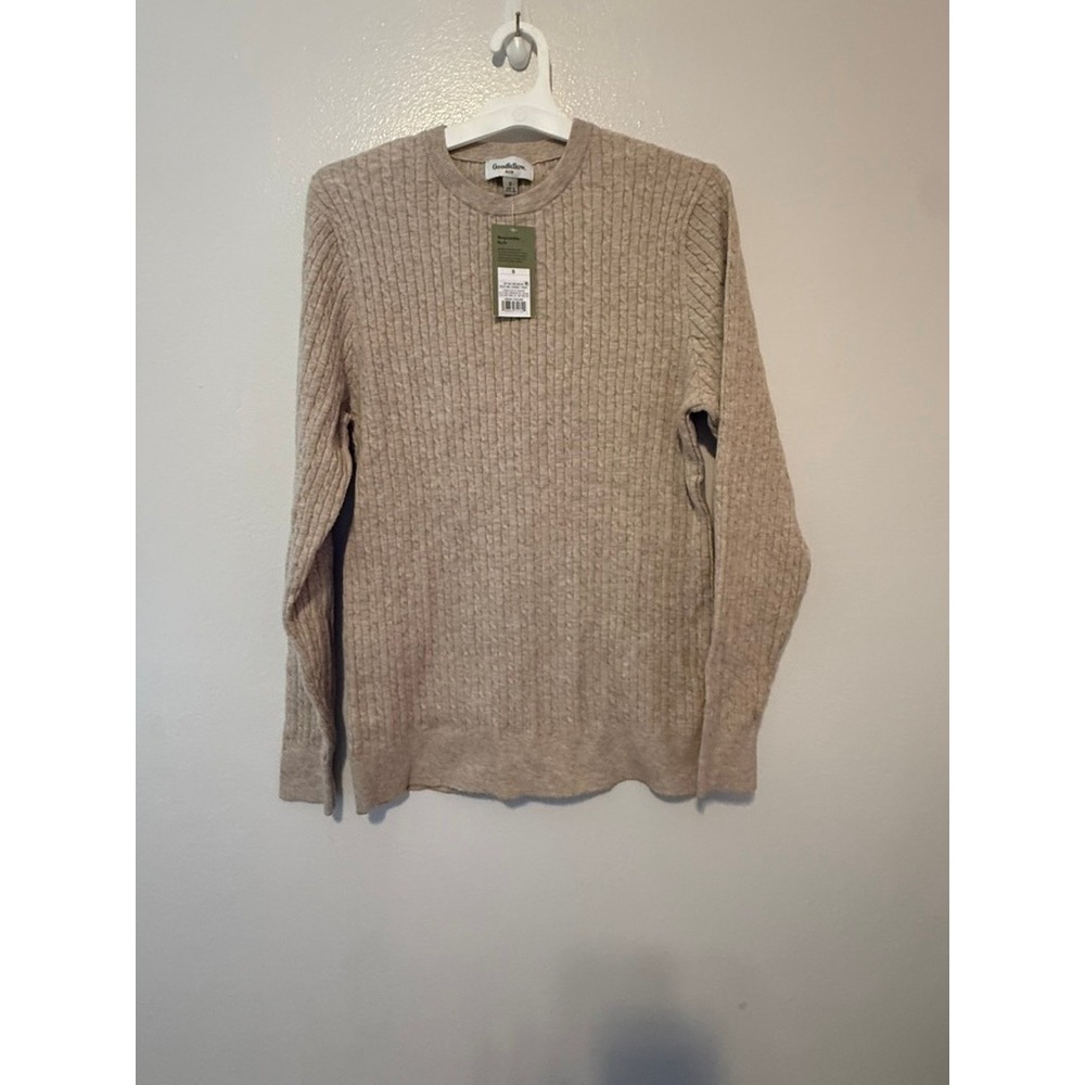 Goodfellow & Co Mens Oatmeal Heather Cable Knit Crew Neck Sweater Small NWT